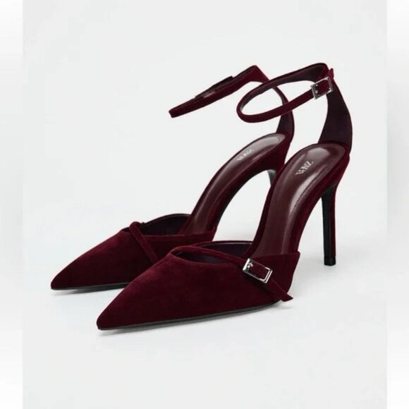 ZARA VELVET EFFECT THIN HEELED SHOES - Picture 2 of 5